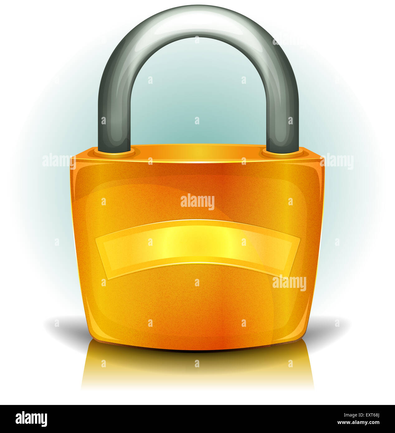 Illustrazione di una lucida golden ferro icona a forma di lucchetto con vuoto banner pubblicitario per l'autenticazione di certificati symbol Foto Stock