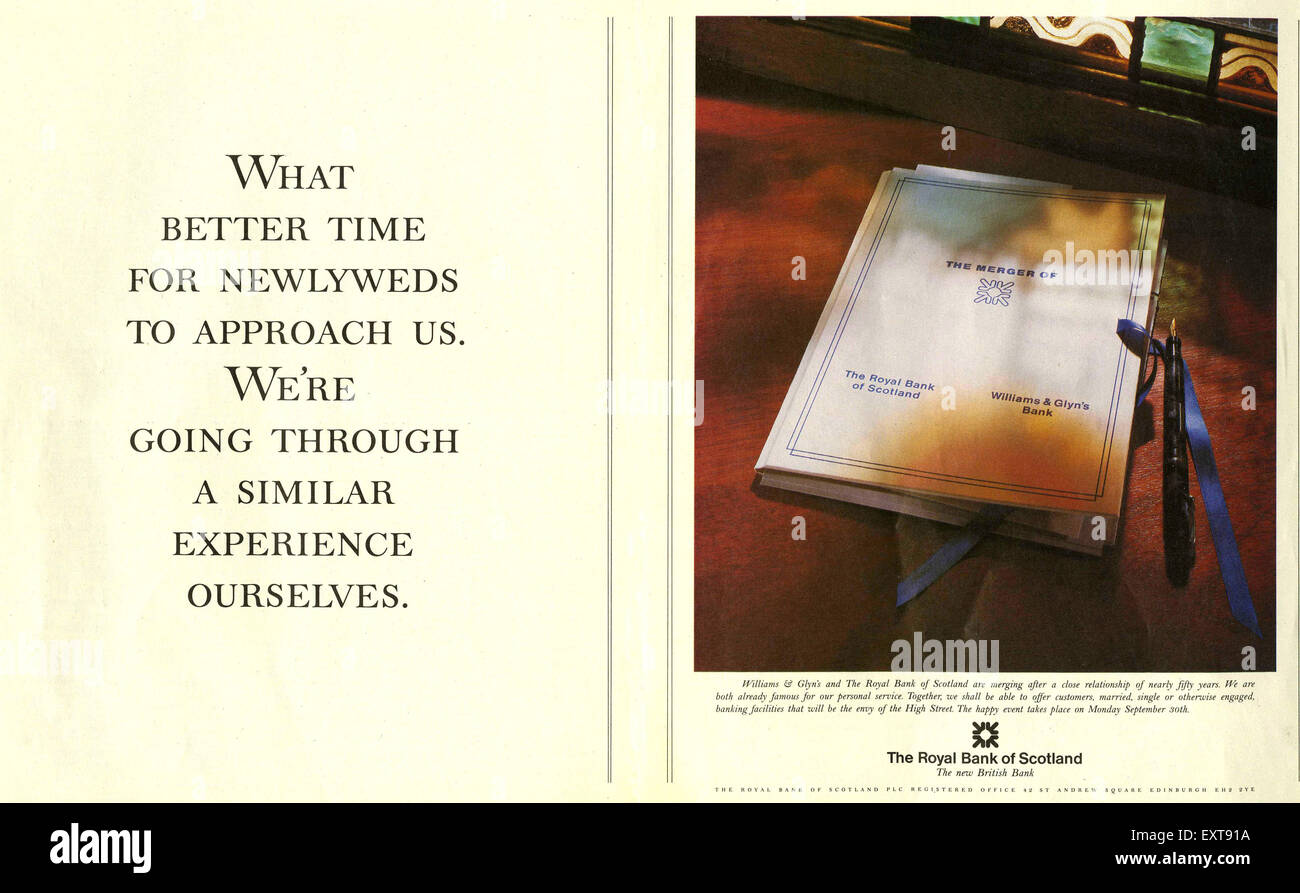Anni ottanta UK Royal Bank of Scotland Magazine annuncio pubblicitario Foto Stock