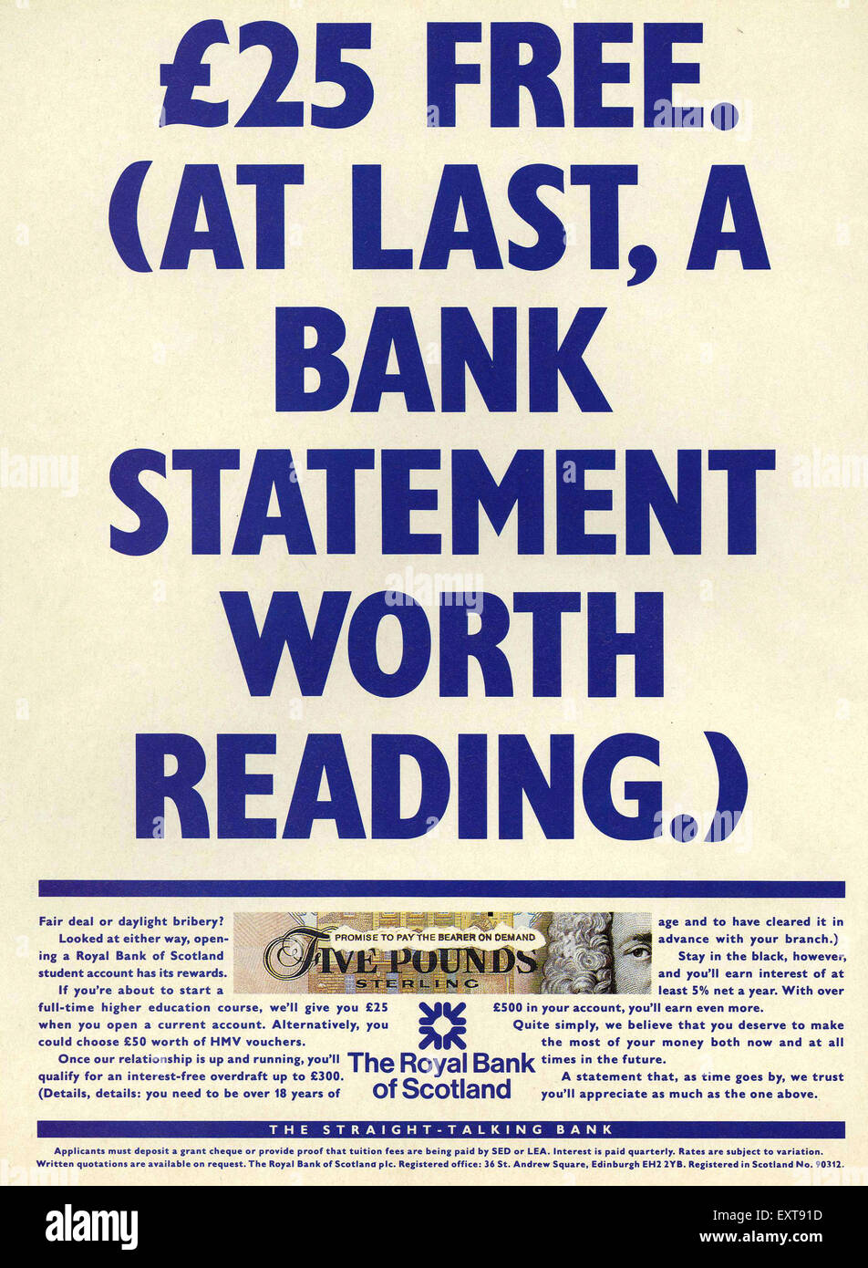 Anni Novanta UK Royal Bank of Scotland Magazine annuncio pubblicitario Foto Stock
