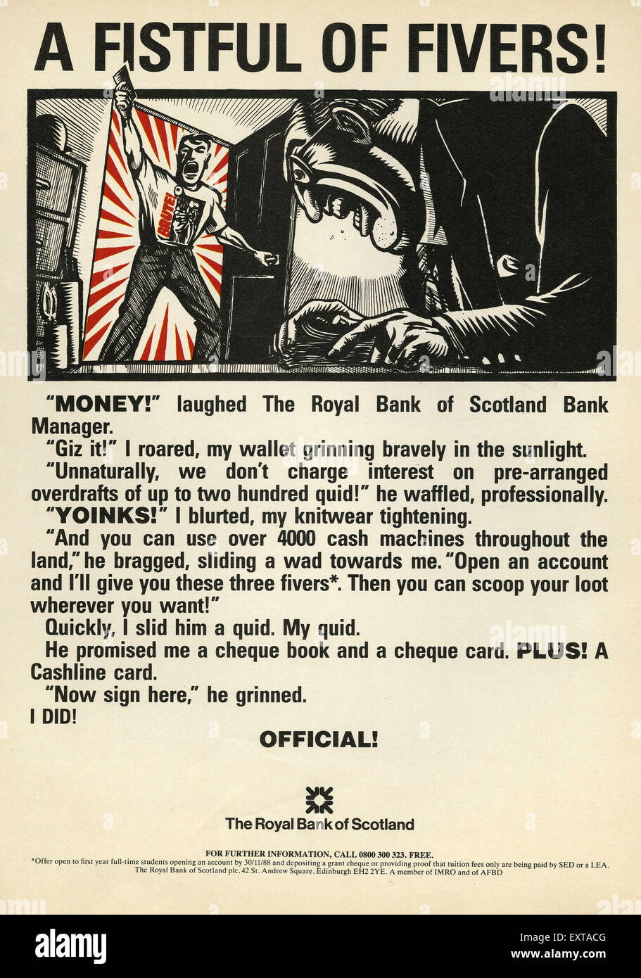 Anni ottanta UK Royal Bank of Scotland Magazine annuncio pubblicitario Foto Stock