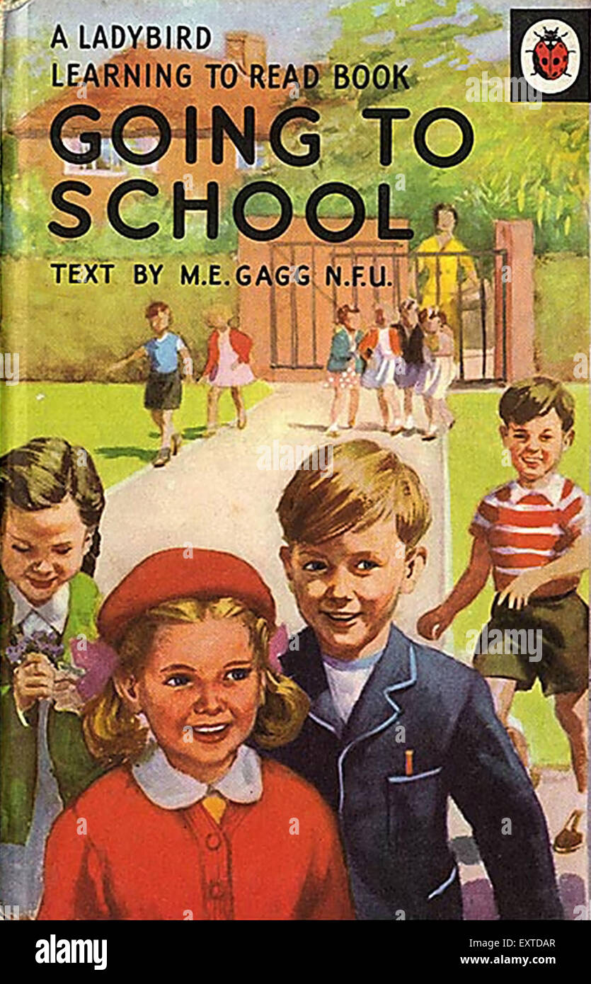 1950S UK Ladybird andando a scuola per la copertina del libro Foto Stock