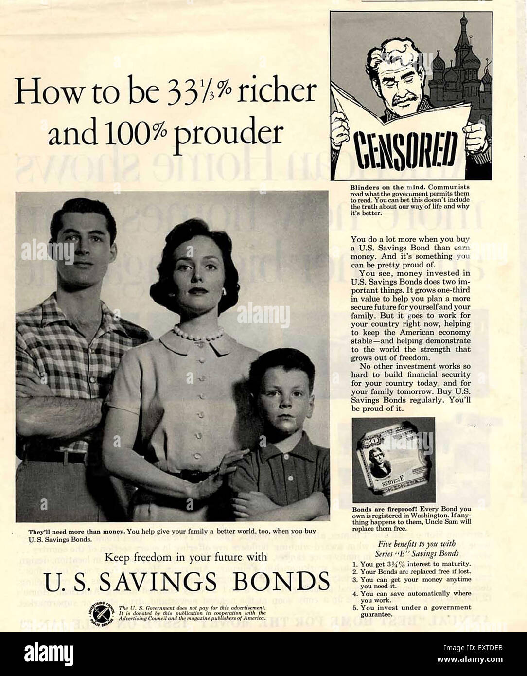 Anni sessanta USA US savings bond Magazine annuncio pubblicitario Foto Stock