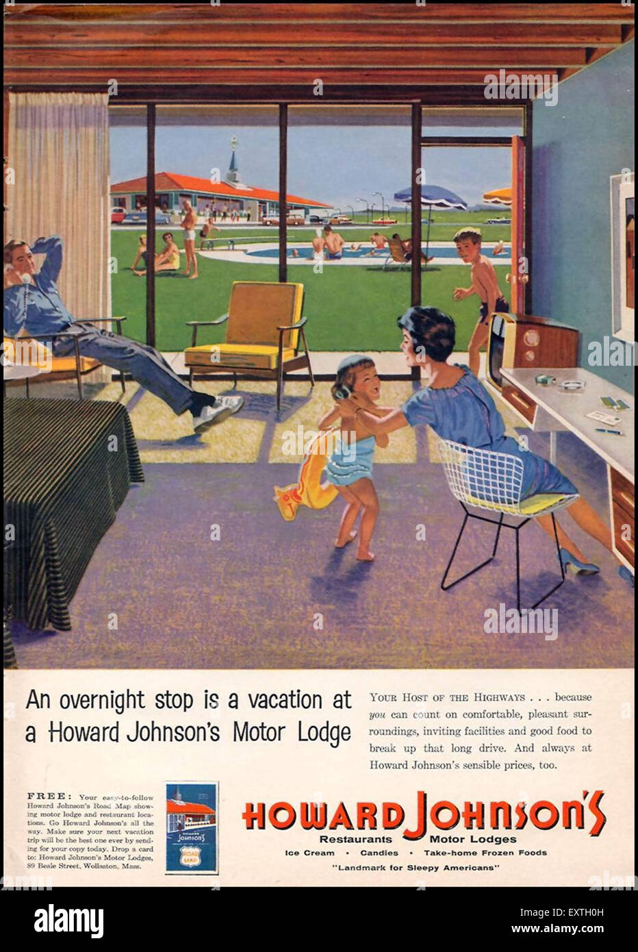 Anni Cinquanta USA Howard Johnson's Magazine annuncio pubblicitario Foto Stock