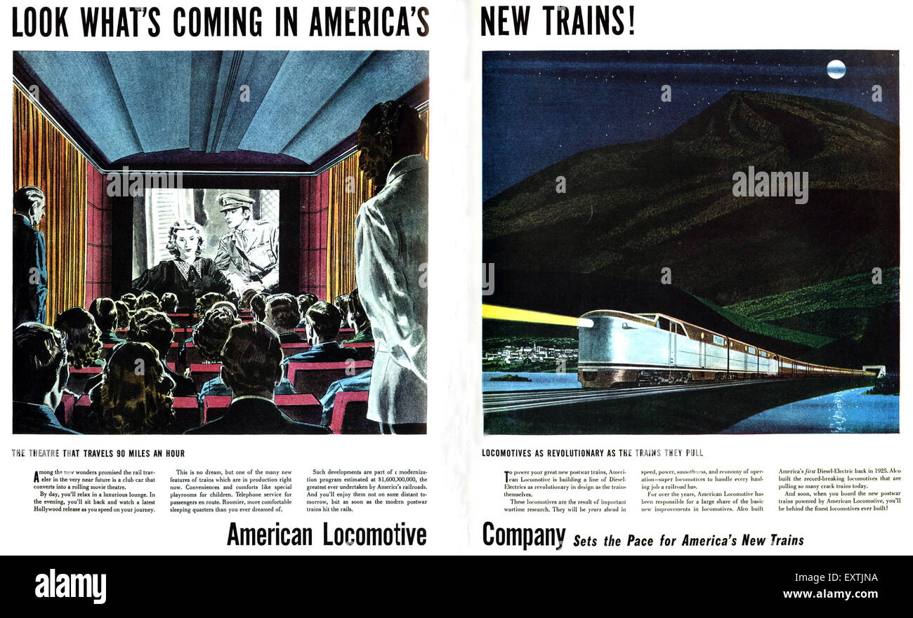 1940s USA American Locomotive Magazine annuncio pubblicitario Foto Stock