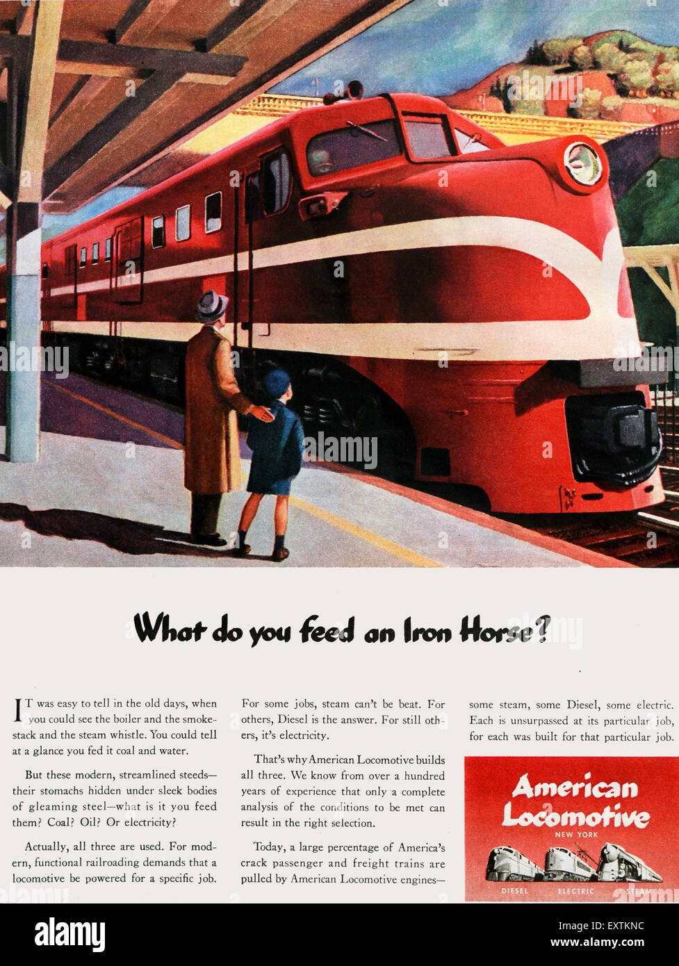 Anni Cinquanta USA American Locomotive Magazine annuncio pubblicitario Foto Stock