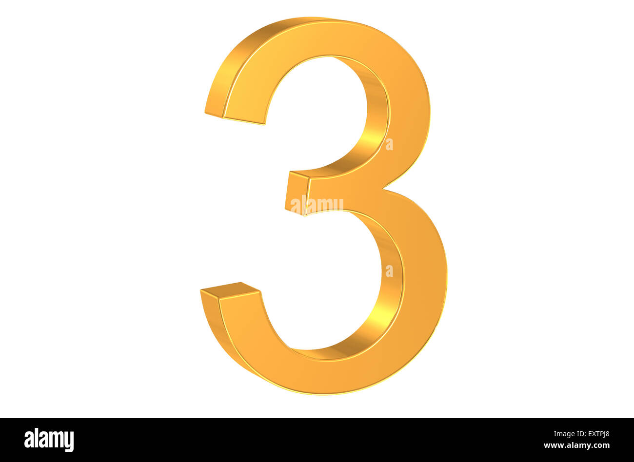 3D numero aureo 3 isolati su sfondo bianco Foto Stock