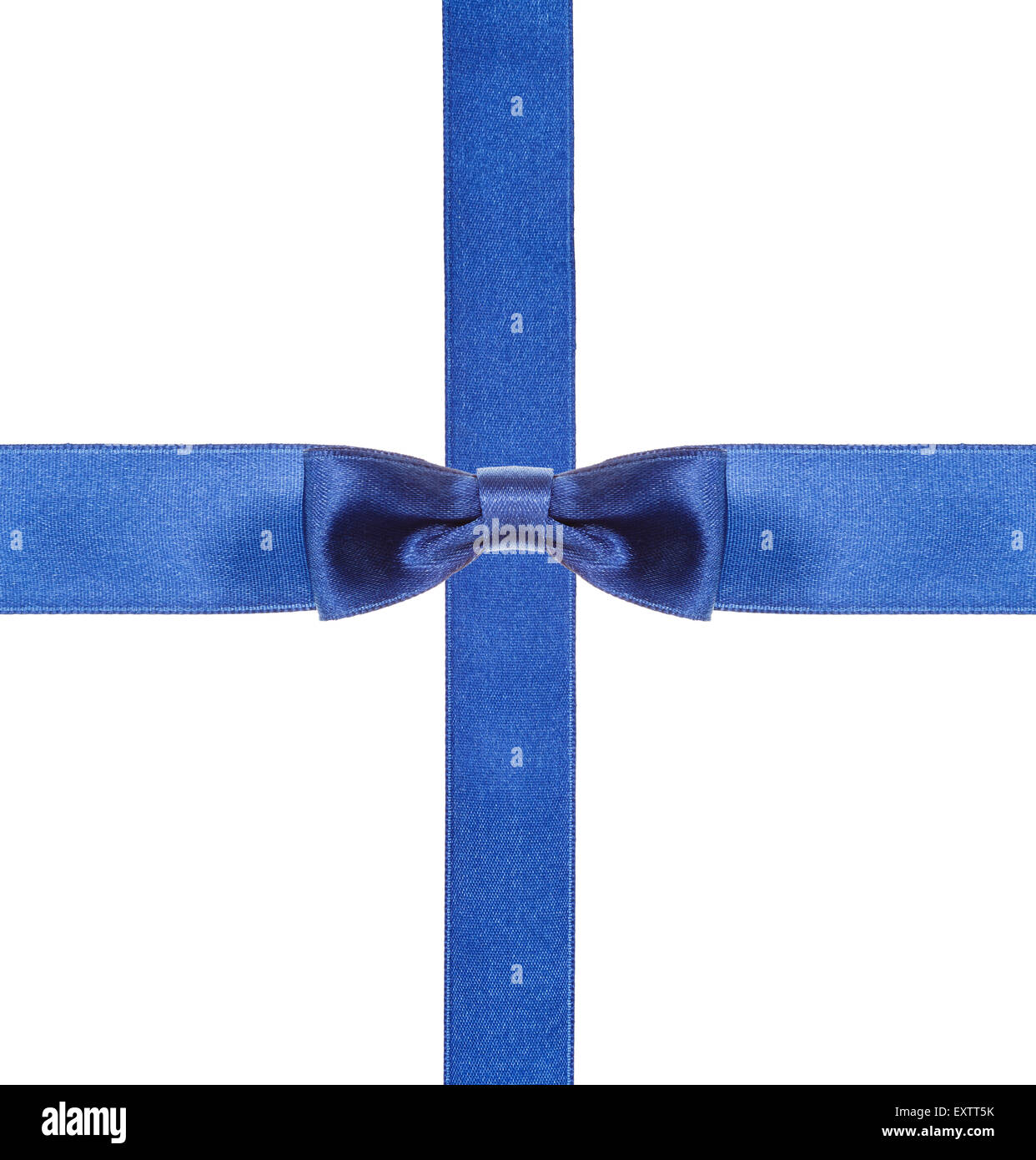 Uno blu in satin in centro e due nastri di intersezione isolata piazza su sfondo bianco Foto Stock
