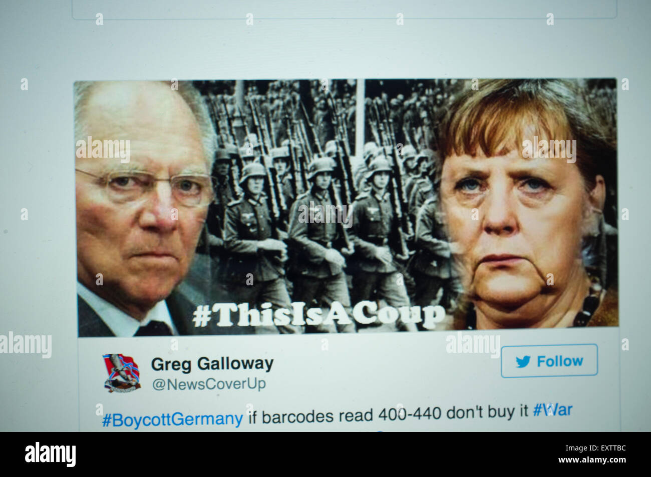 Londra, UK. Il 16 luglio 2015. Tedesche di prodotti e marche sono state mirate ad una campagna online da attivisti politici sconvolti in greco bailout finanziaria e misure di austerità imposte dalla Germania sulla Grecia Foto Stock
