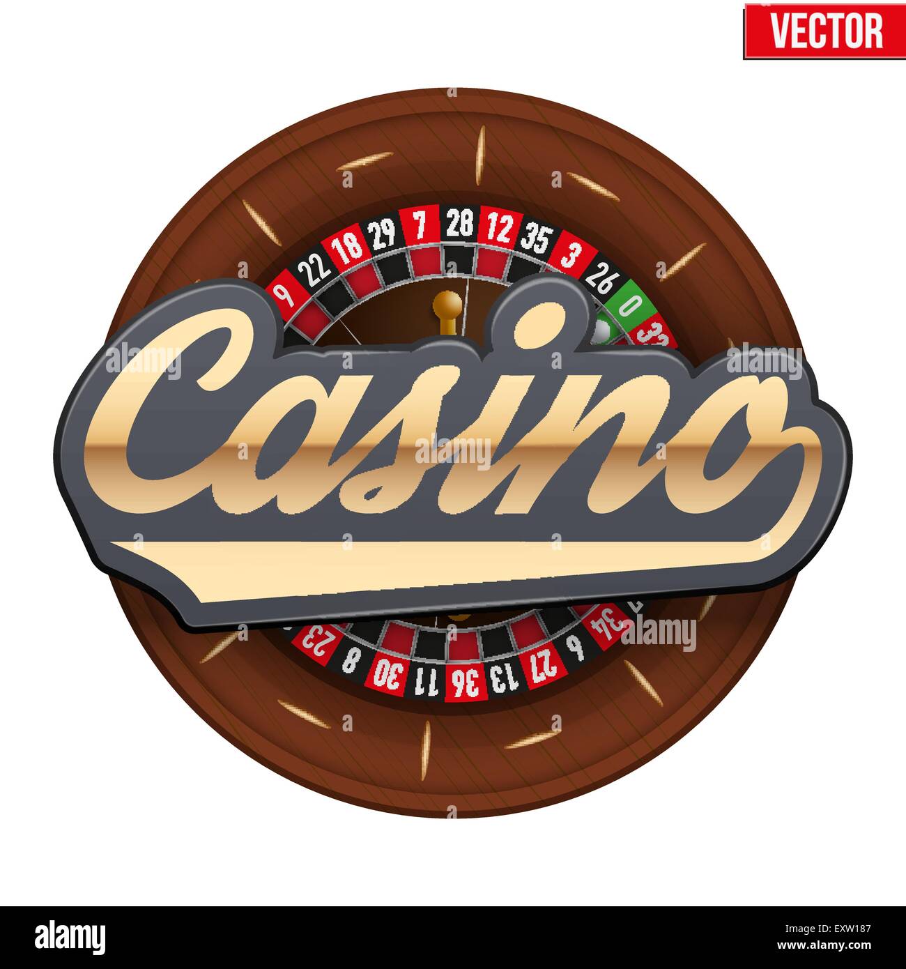 Il gioco d'azzardo ruota della roulette con Casino tag. Illustrazione Vettoriale