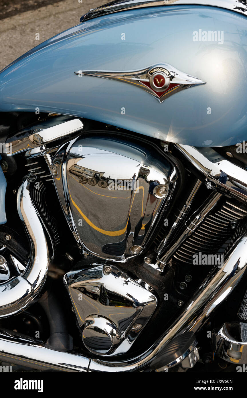 Close-up di il motore di una Kawasaki Vulcan moto Foto Stock