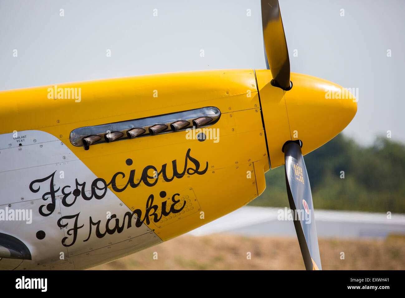 Nord America Mustang P51D feroce Frankie G-BTCD a Duxford Air Show, England, Regno Unito Foto Stock