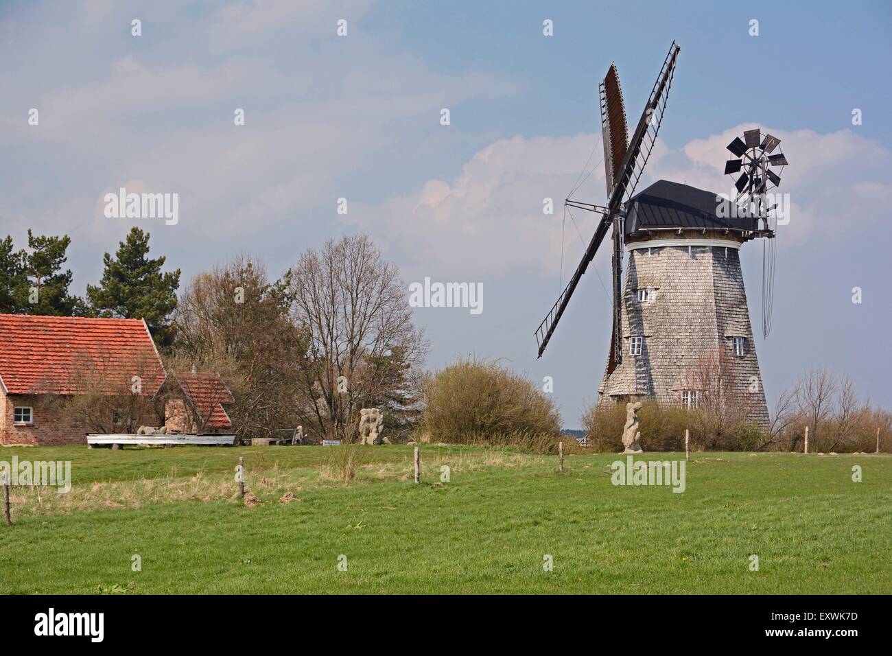 Post mill, Benz, Usedom, Meclemburgo-Pomerania Occidentale, Germania, Europa Foto Stock