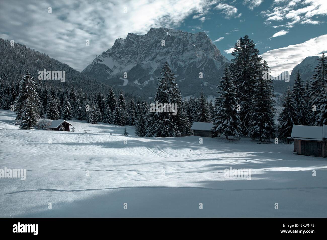 Zugspitze visto da Ehrwald, Tirolo, Austria Foto Stock