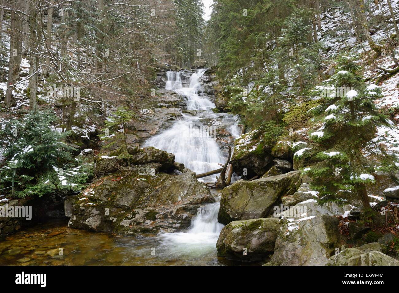 Riesloch Falls, Bodenmais, Foresta Bavarese, Germania Foto Stock