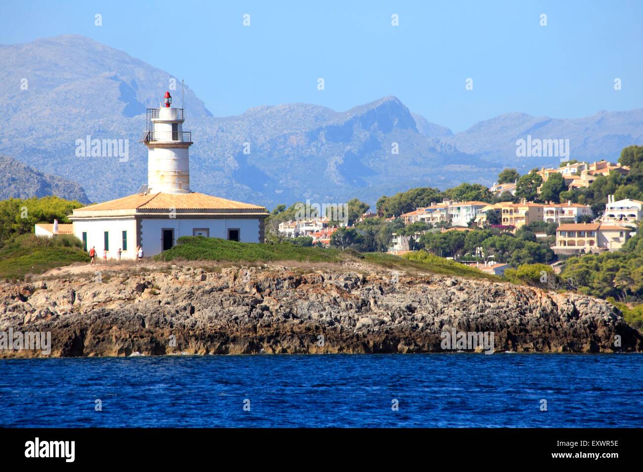 Faro di Alcanada, Port d'Alcudia, Maiorca, SPAGNA Foto Stock