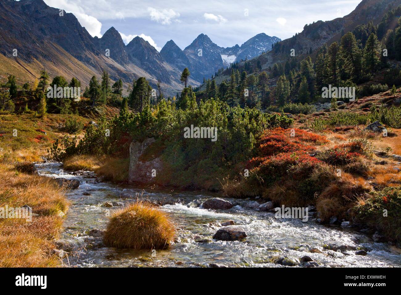 E Mittertal Mittertaler Tuerme, Alpi dello Stubai in Tirolo, Austria, Europa Foto Stock
