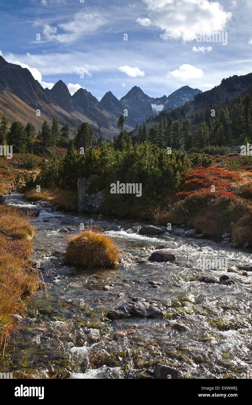 E Mittertal Mittertaler Tuerme, Alpi dello Stubai in Tirolo, Austria, Europa Foto Stock