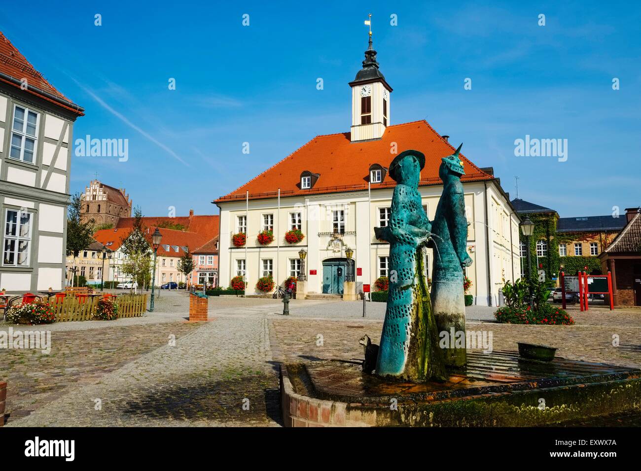 Town Hall, Angermuende, Brandeburgo, Germania, Europa Foto Stock