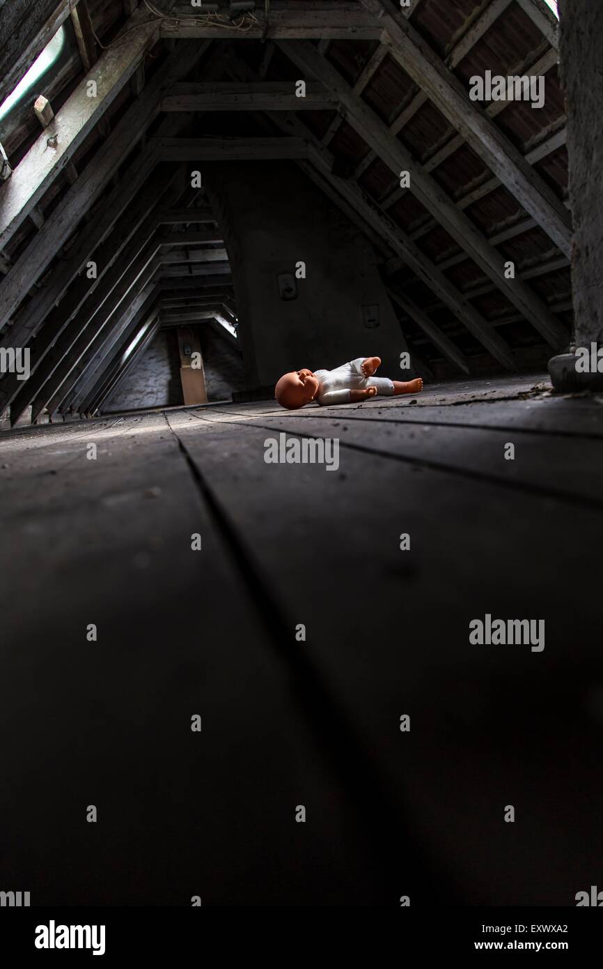 La bambola su un attico, Kiel, Schleswig-Holstein, Germania, Europa Foto Stock