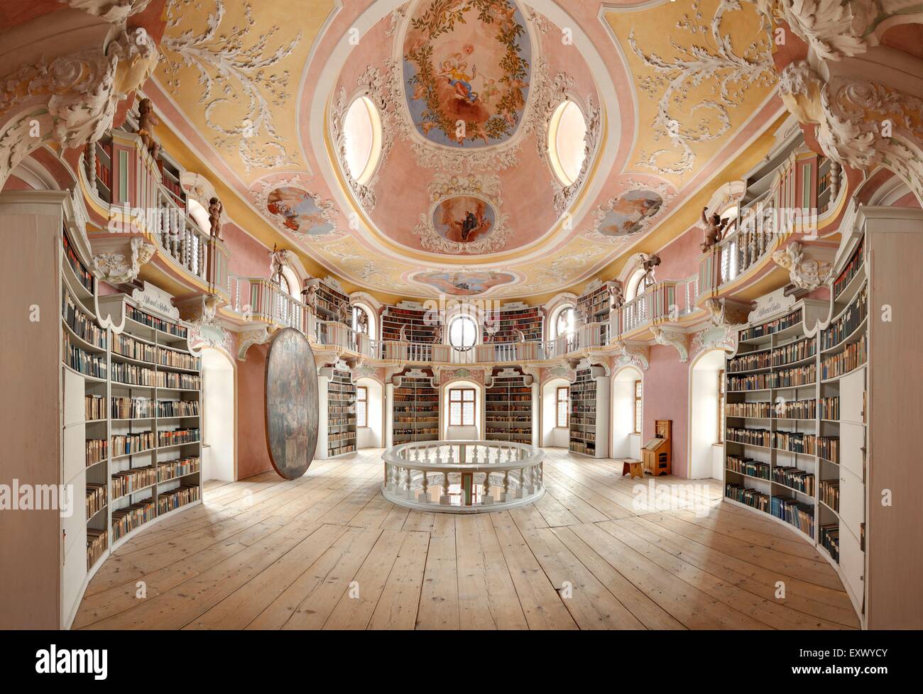 Vecchia libreria, Abbazia San Mang, Fuessen, Baviera, Germania, Europa Foto Stock