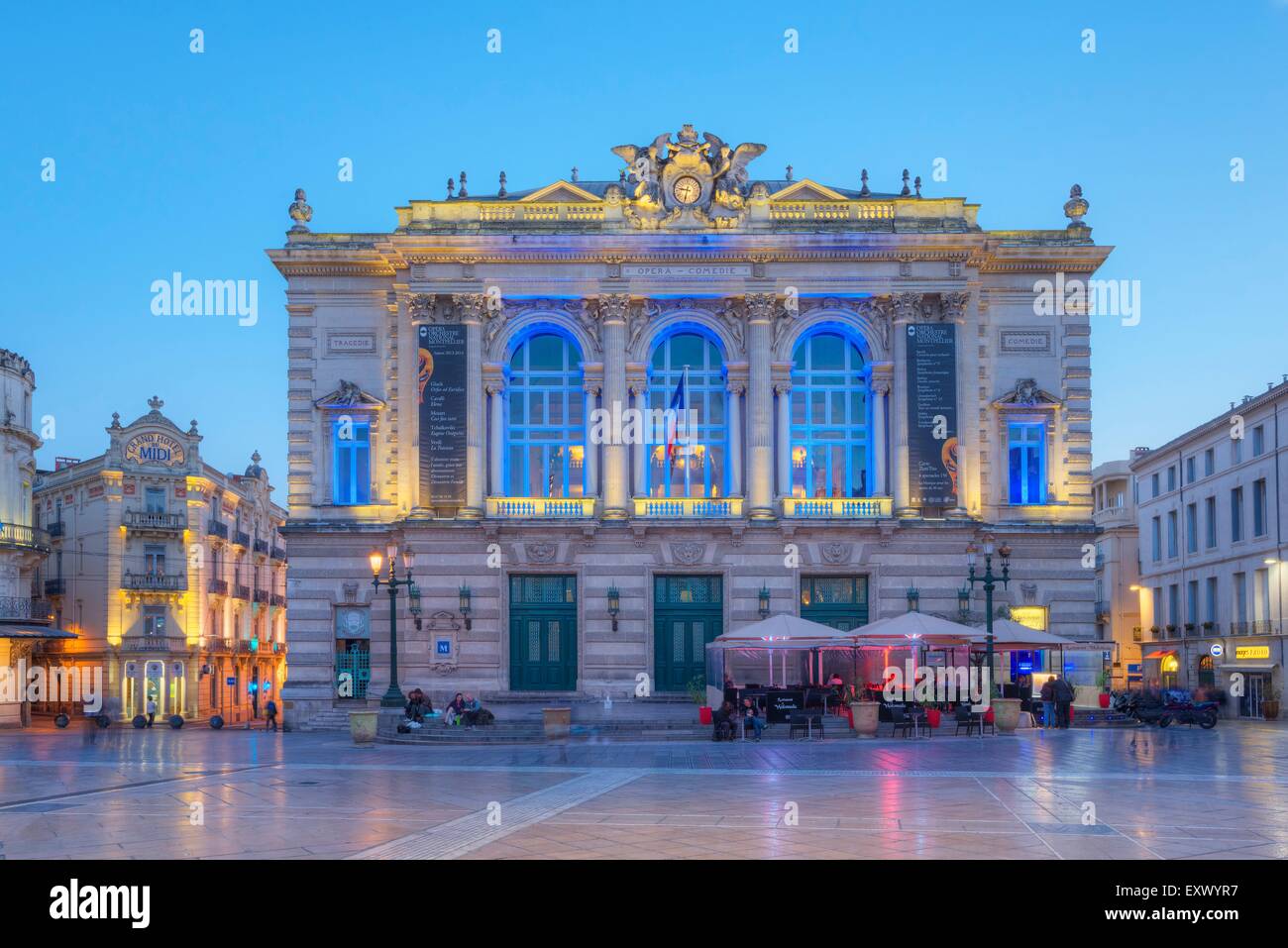La Place de la Comédie con opera, Montpellier, Francia, Europa Foto Stock