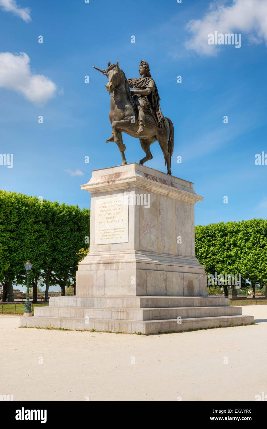 Scultura equestre Louis XIV., Place Royale du Peyrou, Montpellier, Francia, Europa Foto Stock