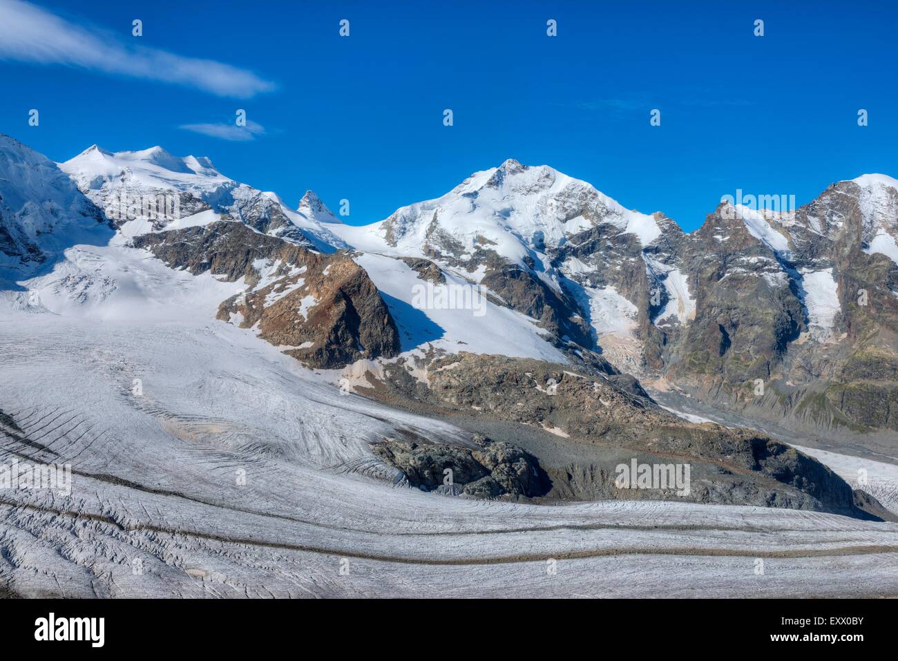 Bernina Alpi con Bellavista, il Piz Bernina e Persgletscher, nel Cantone dei Grigioni, Svizzera, Europa Foto Stock