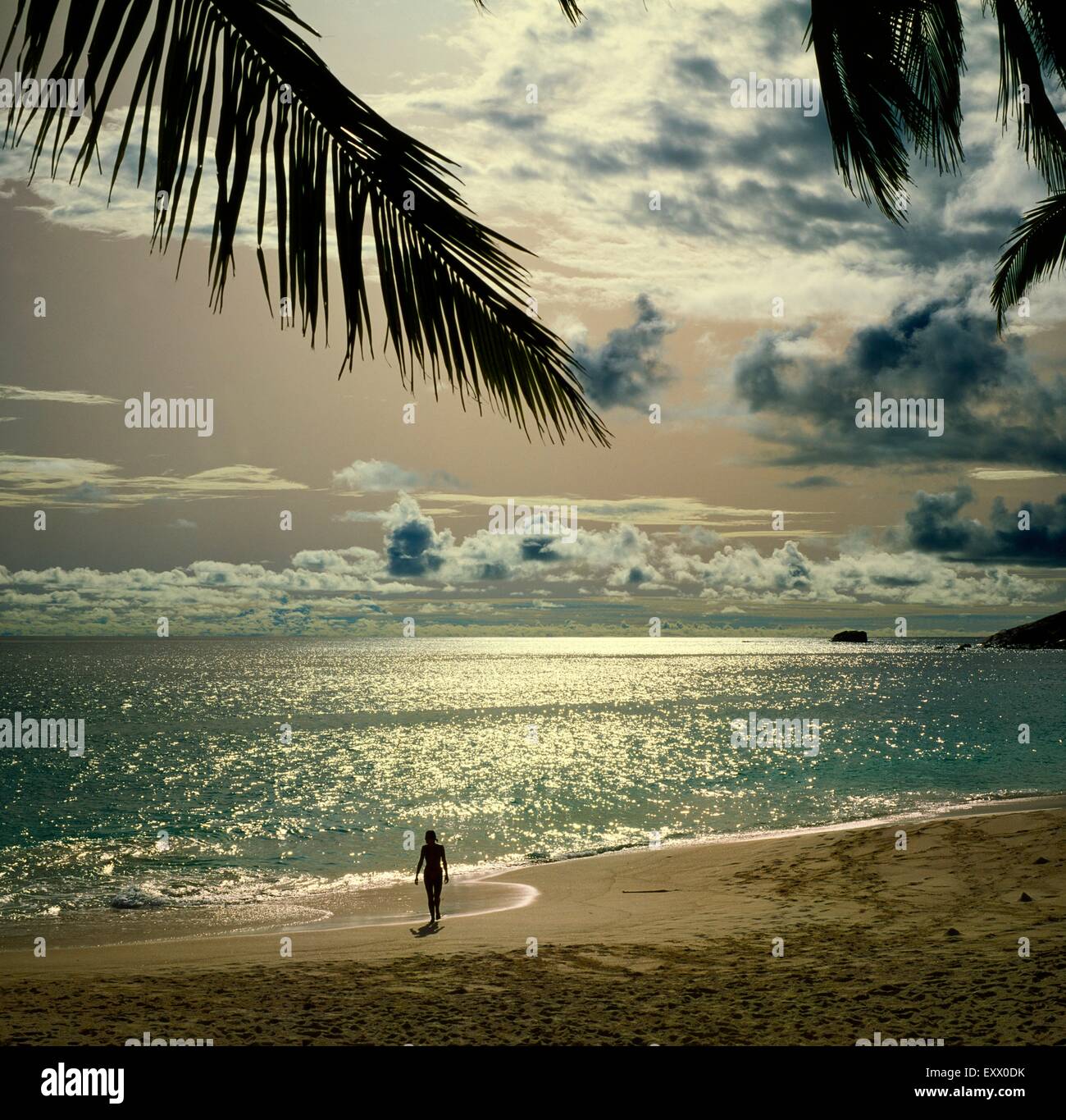 Donna al Beach, Anse Intendance, Seicelle Foto Stock