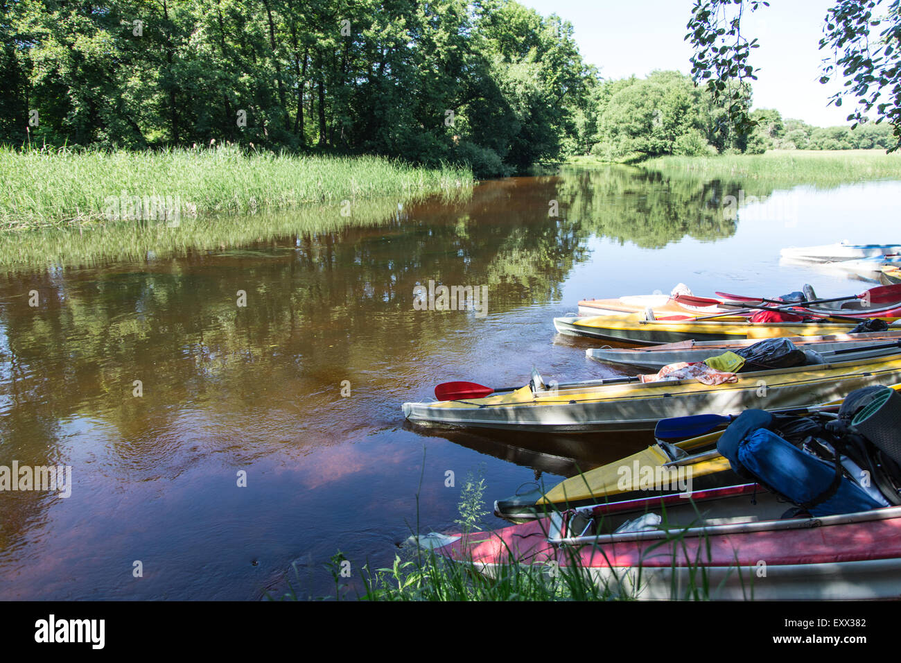 In canoa sul fiume-bank. Foto Stock