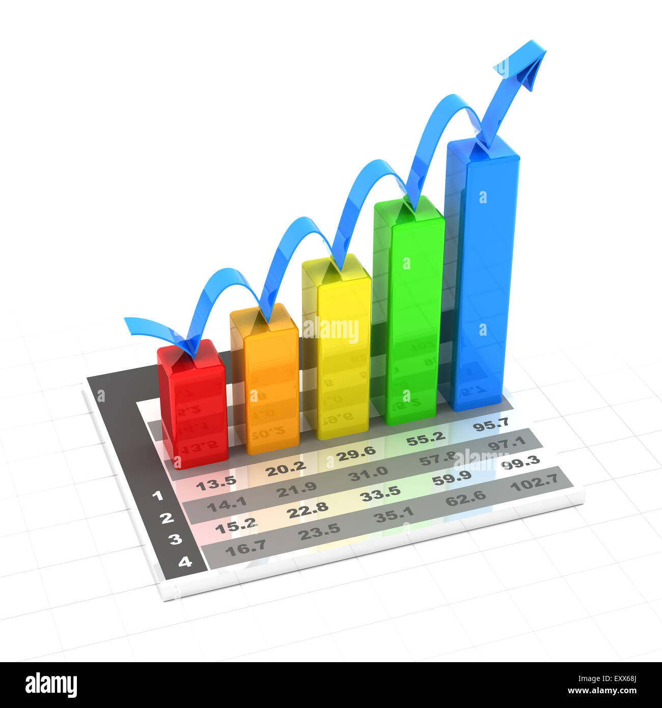 Diagramma di crescita con dati 3D render Foto Stock