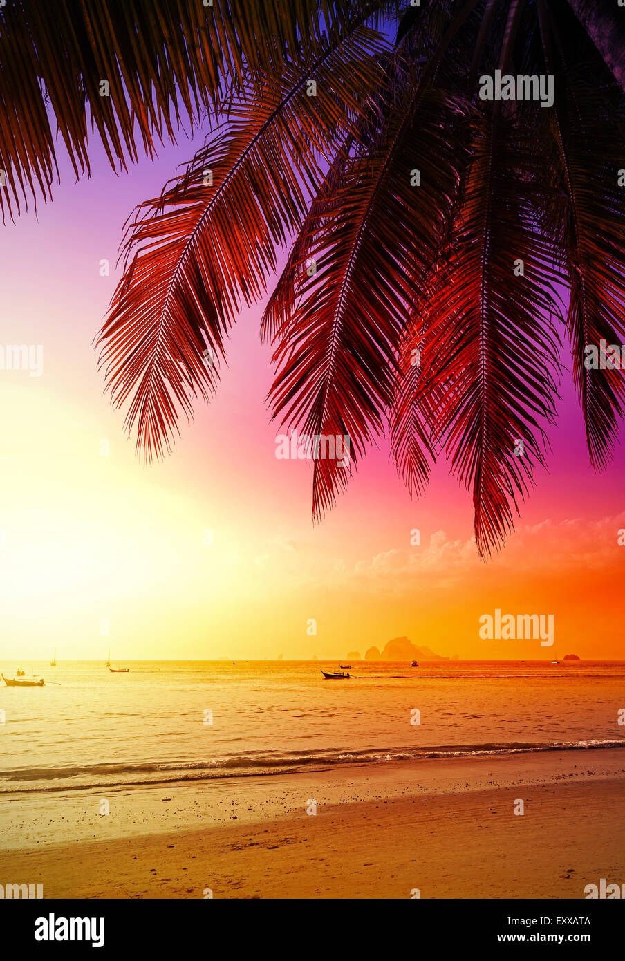 Splendido tramonto sulla spiaggia, vacanze estive dello sfondo. Foto Stock