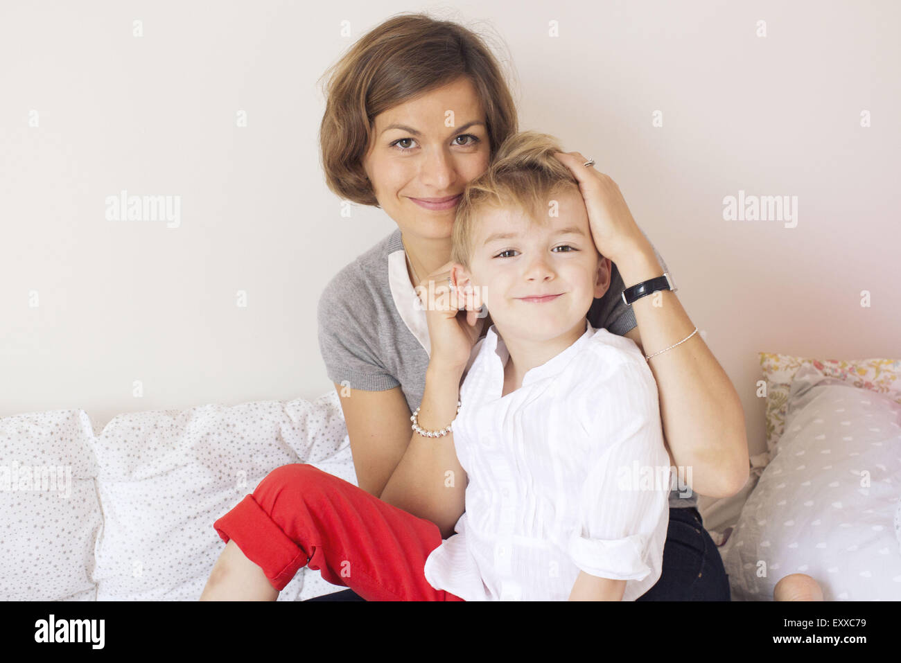 La madre e il figlio, ritratto Foto Stock