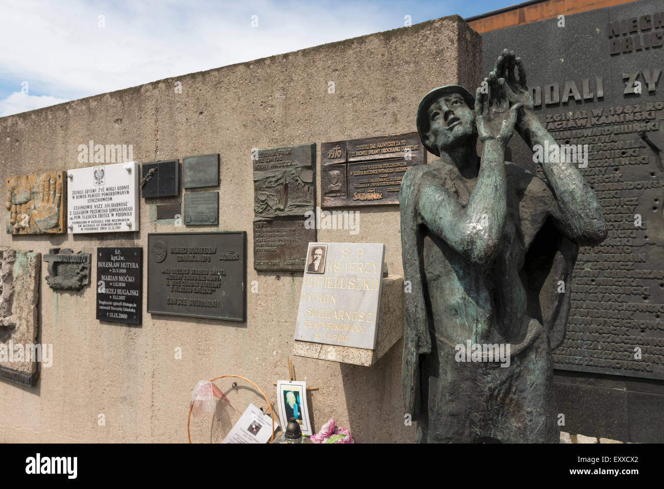 Targa commemorativa per il sorprendente i lavoratori del Cantiere di Danzica, Polonia, Europa Foto Stock