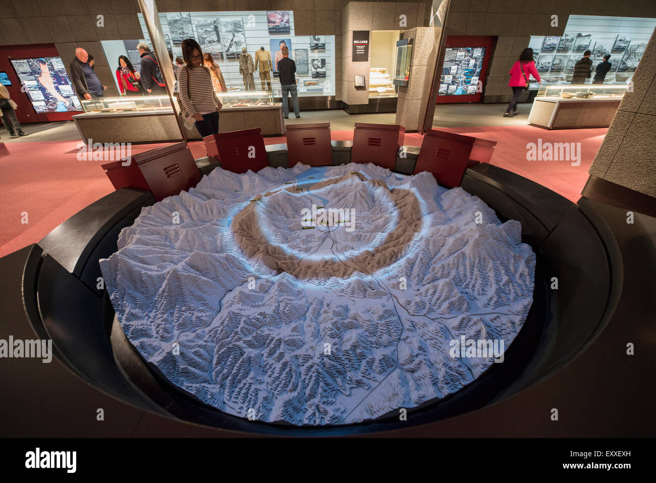 Presentano topografico che illustra l'onda Blast e ricadute radioattive dall'ipocentro atomica, Nagaksaki, Giappone Foto Stock