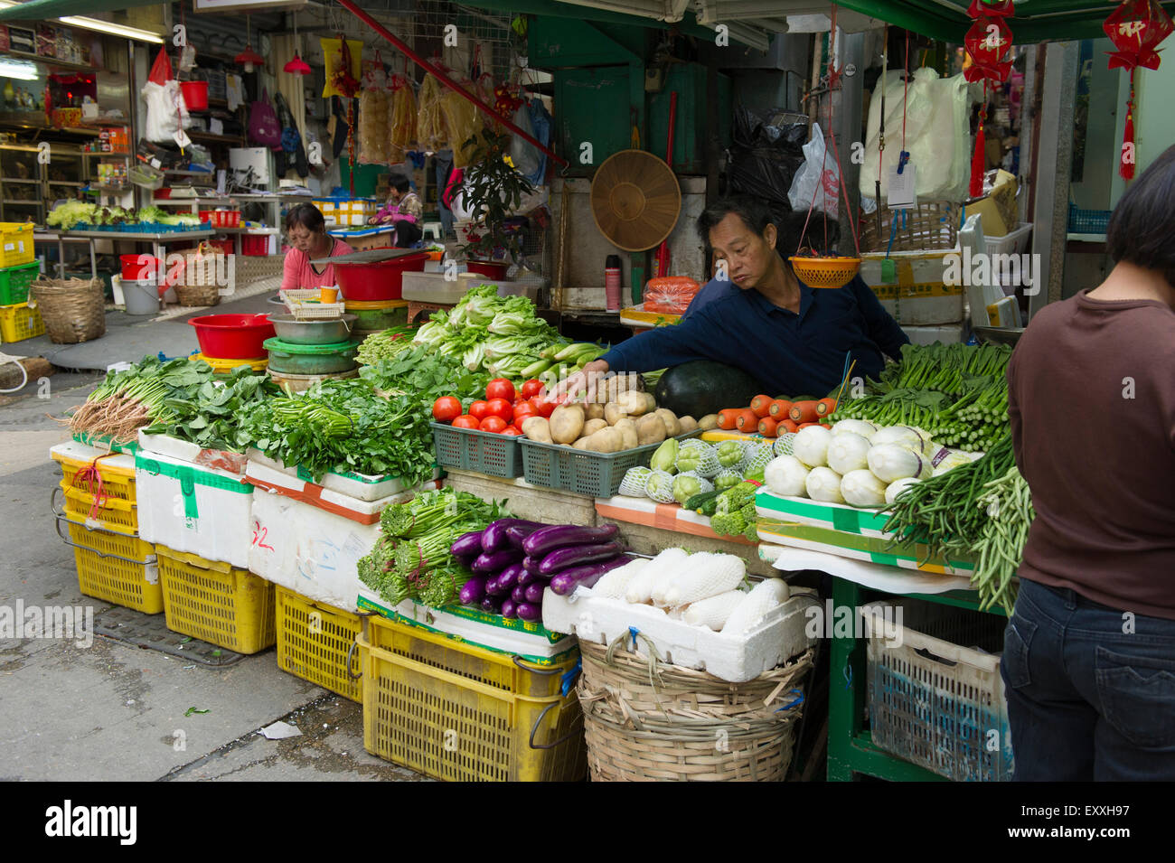 Hong Kong cibo all'aperto il fornitore del mercato. Foto Stock