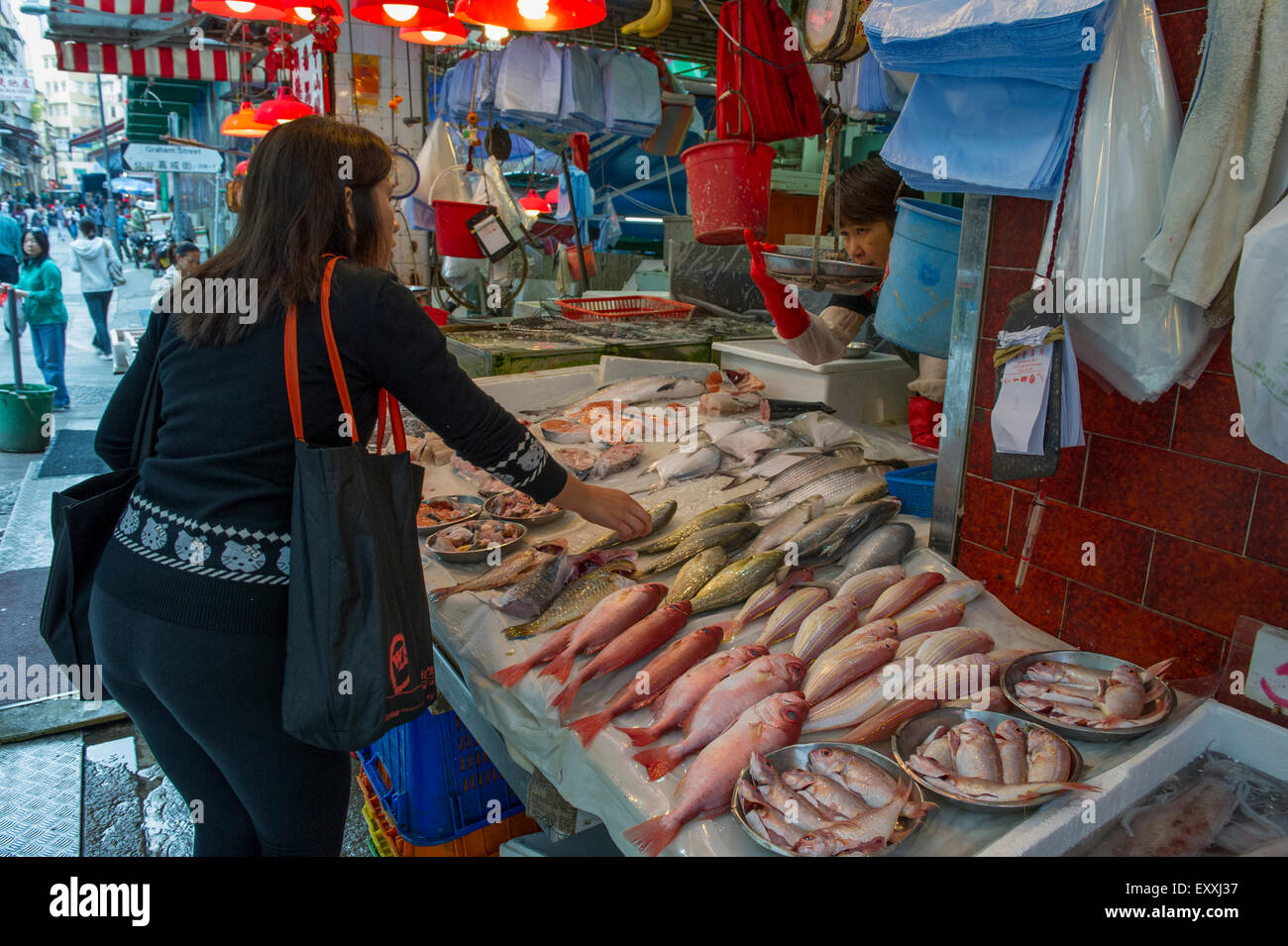 Hong Kong all'aperto il mercato alimentare Foto Stock