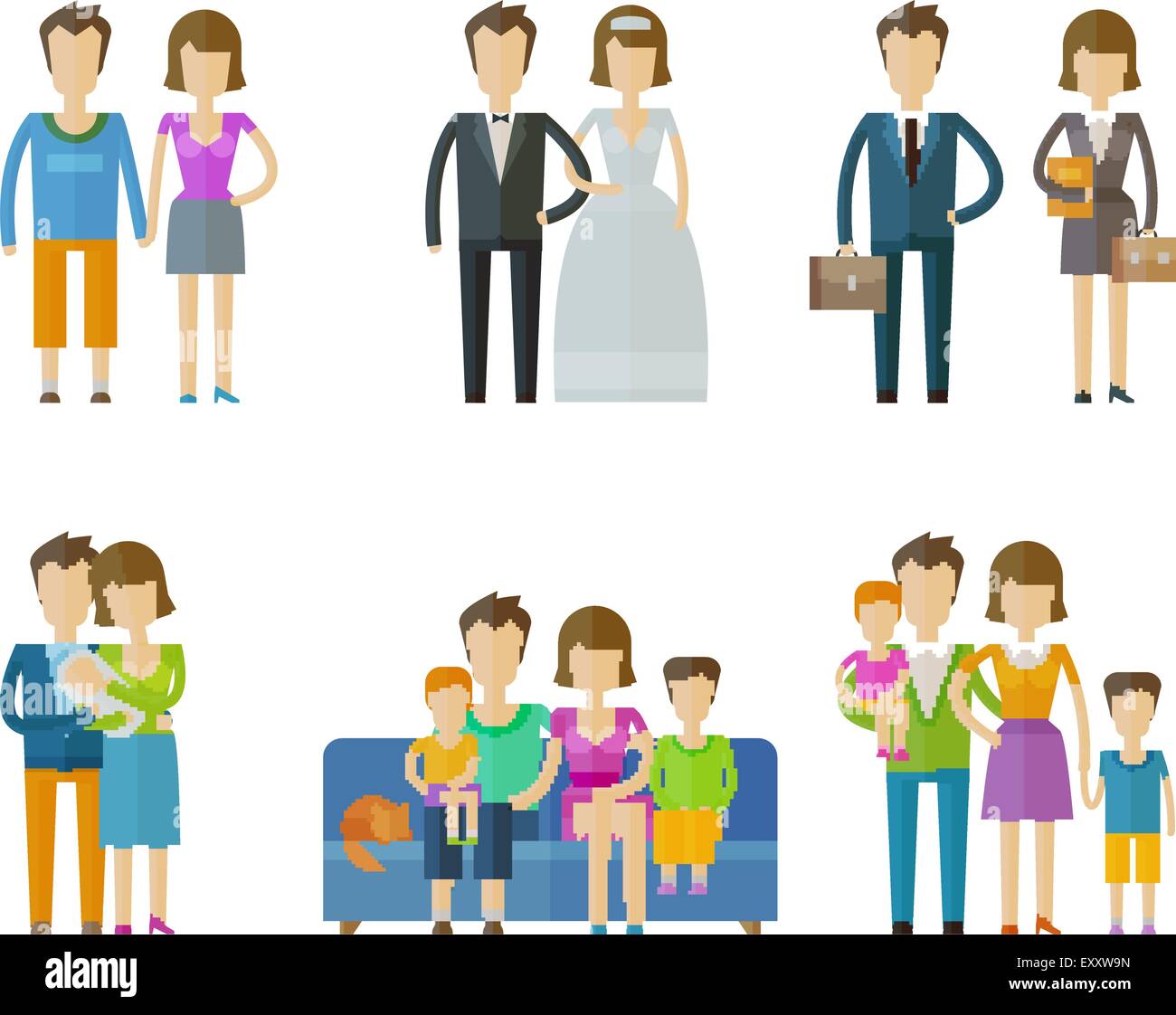 Persone, vettore folk logo design modello. matrimonio, famiglia, nuziale o icone per bambini Illustrazione Vettoriale