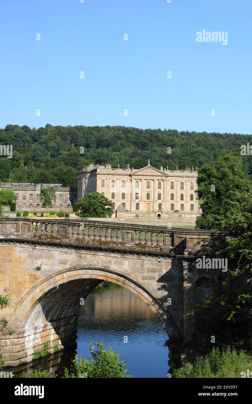 Chatsworth House, un inglese storica dimora signorile nel Parco Nazionale di Peak District, DERBYSHIRE REGNO UNITO Inghilterra Foto Stock