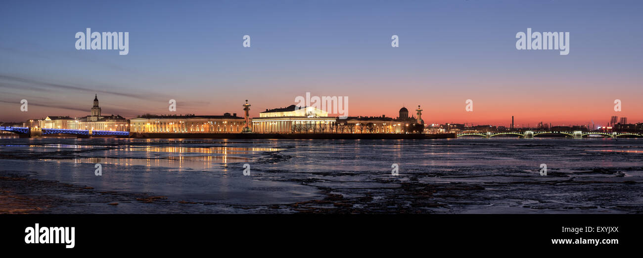 Freccia Vasilevsky Island, Rostrale colonne, la vecchia Borsa, San Pietroburgo, Russia Foto Stock