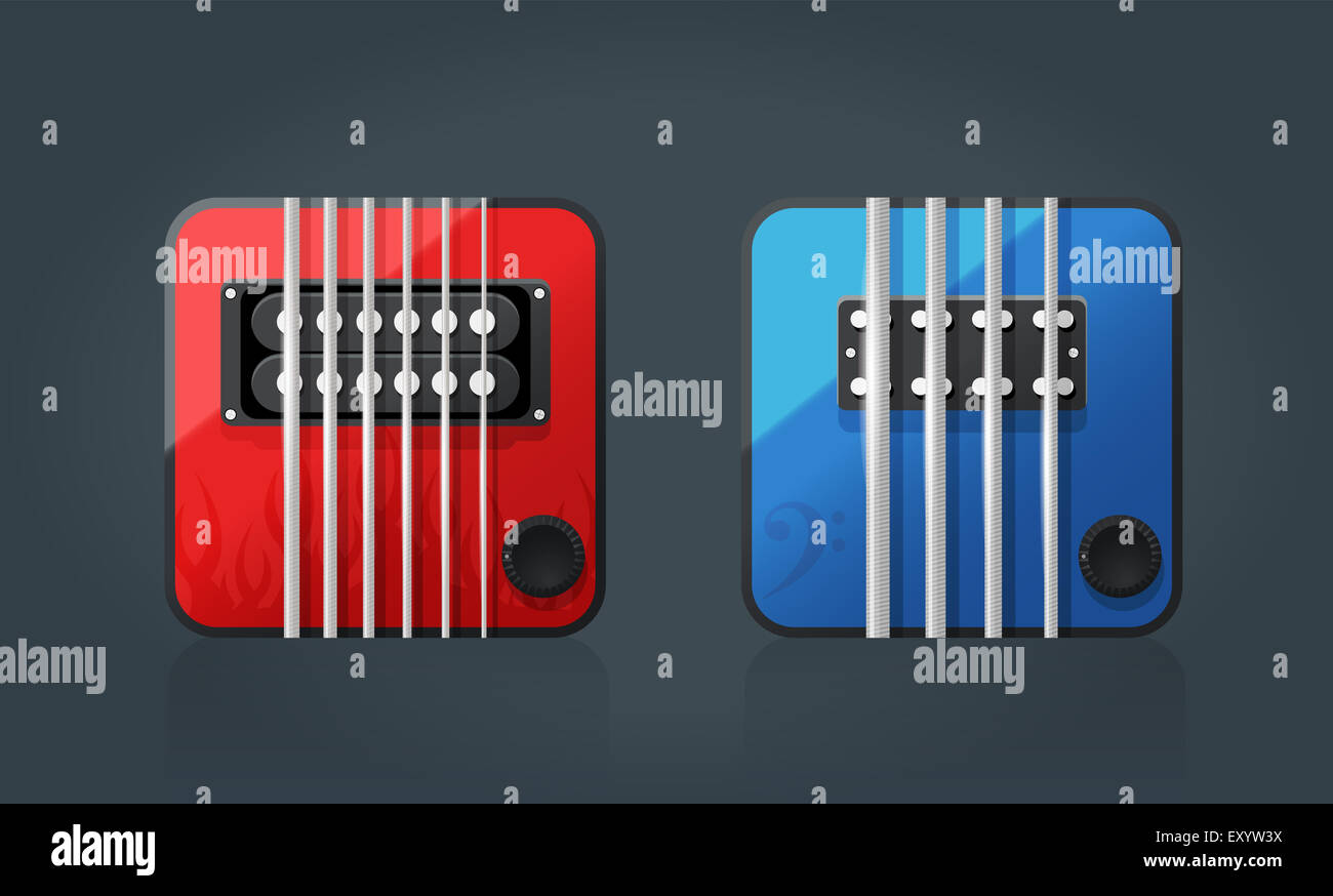Set di vettore di chitarra elettrica di icone per la musica software, eps10 Foto Stock