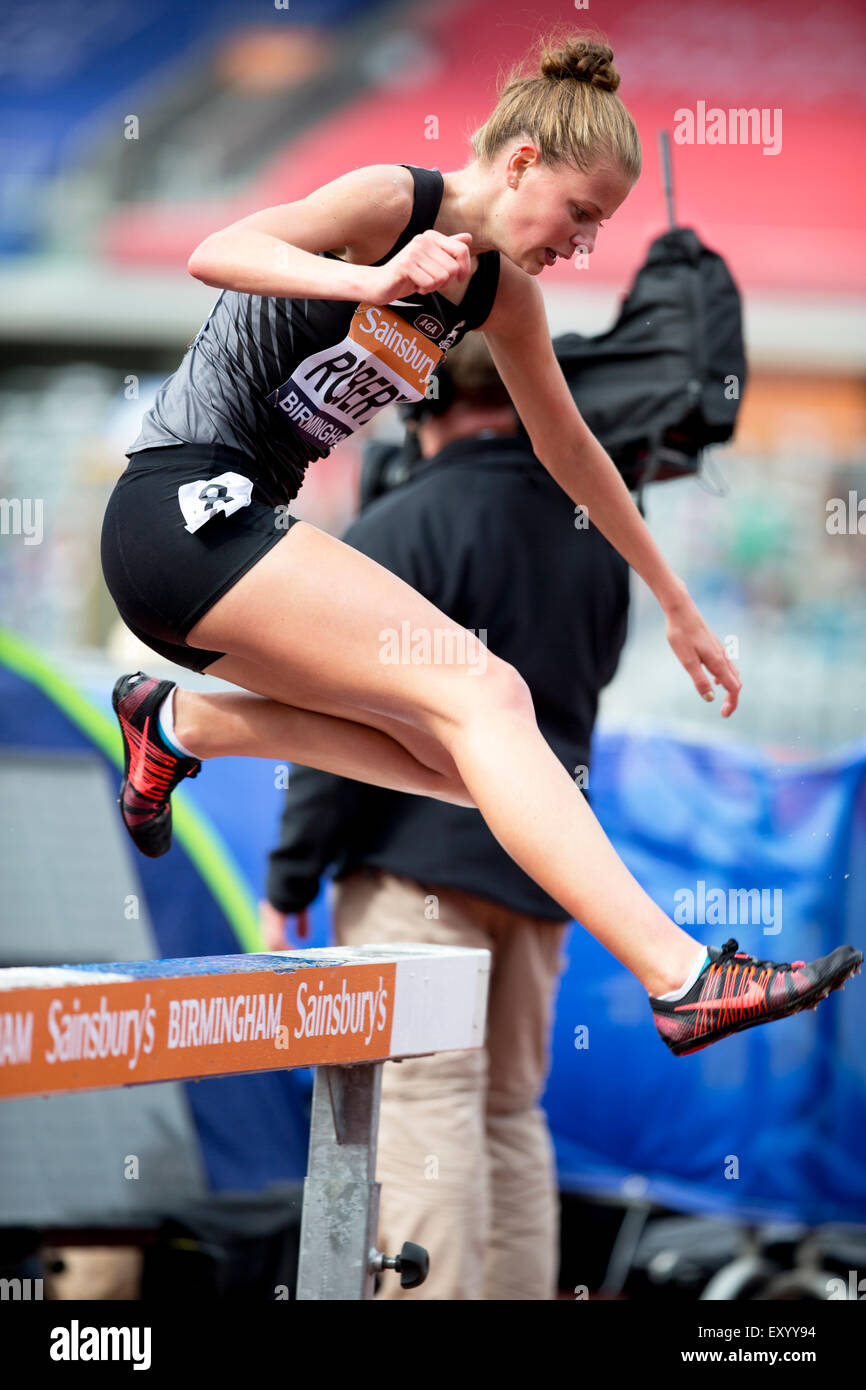 Nicole Roberts donne 3000m Siepi, 2014 Sainsbury's del Campionato Britannico Birmingham Alexander Stadium Regno Unito Foto Stock