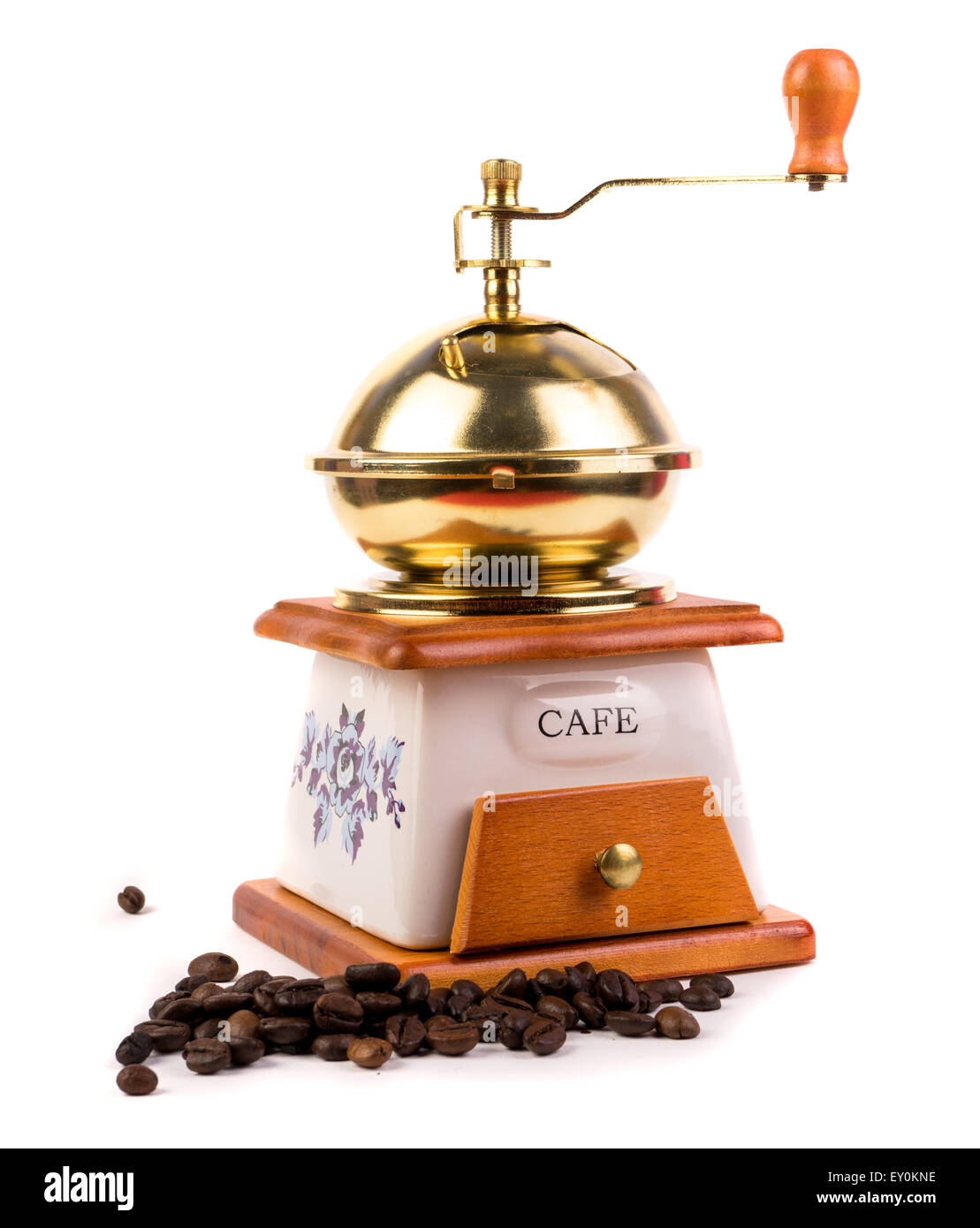 Manuale macinino da caffè e caffè bean isolato Foto Stock