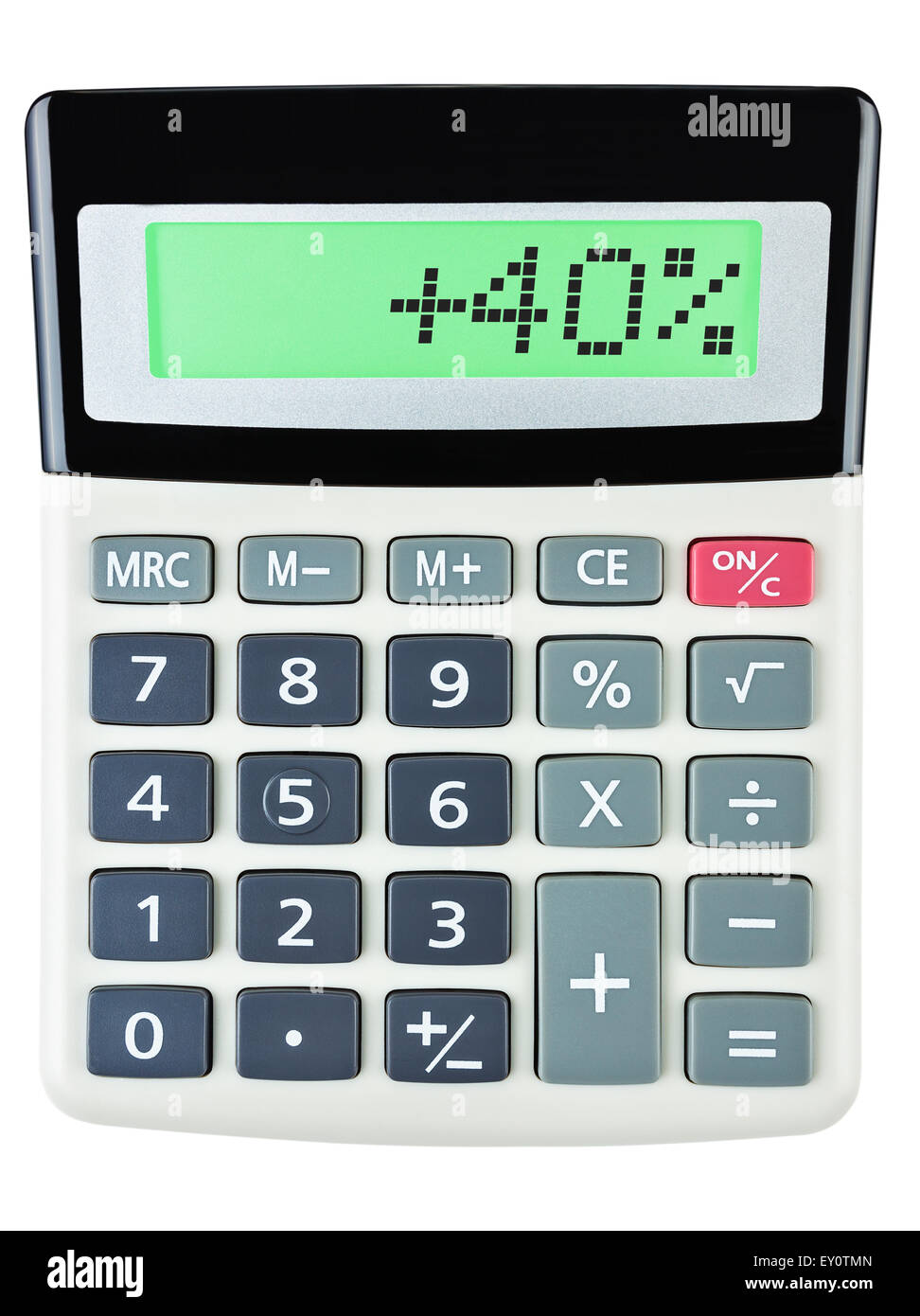 Calcolatrice con 40 sul display su bianco Foto Stock