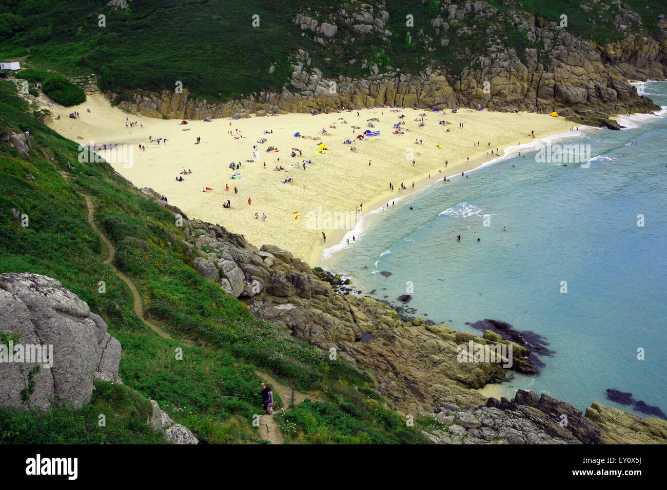 Porth Curno beach Cornovaglia Foto Stock