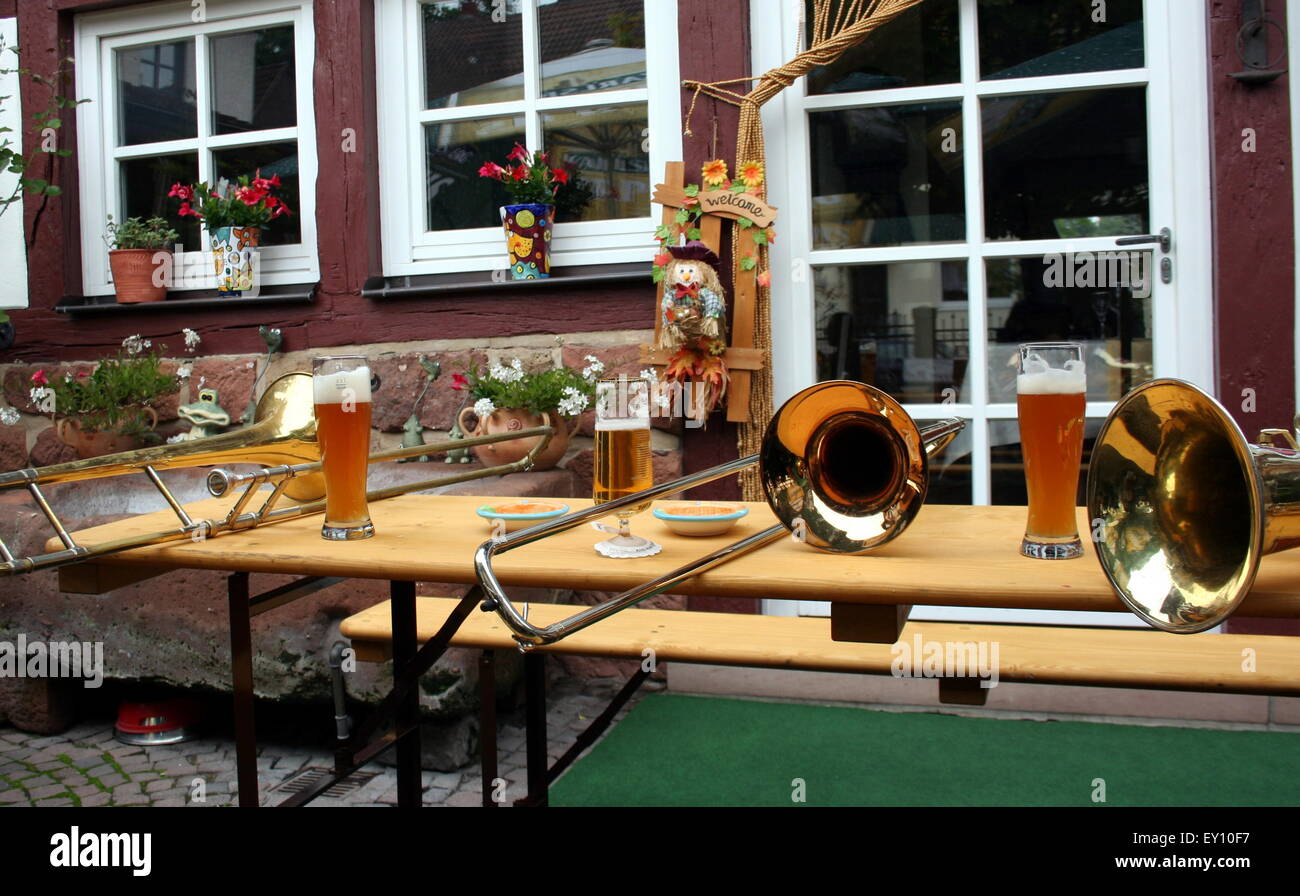 La birra tedesca e ottoni, Otterbach, Germania. Foto Stock