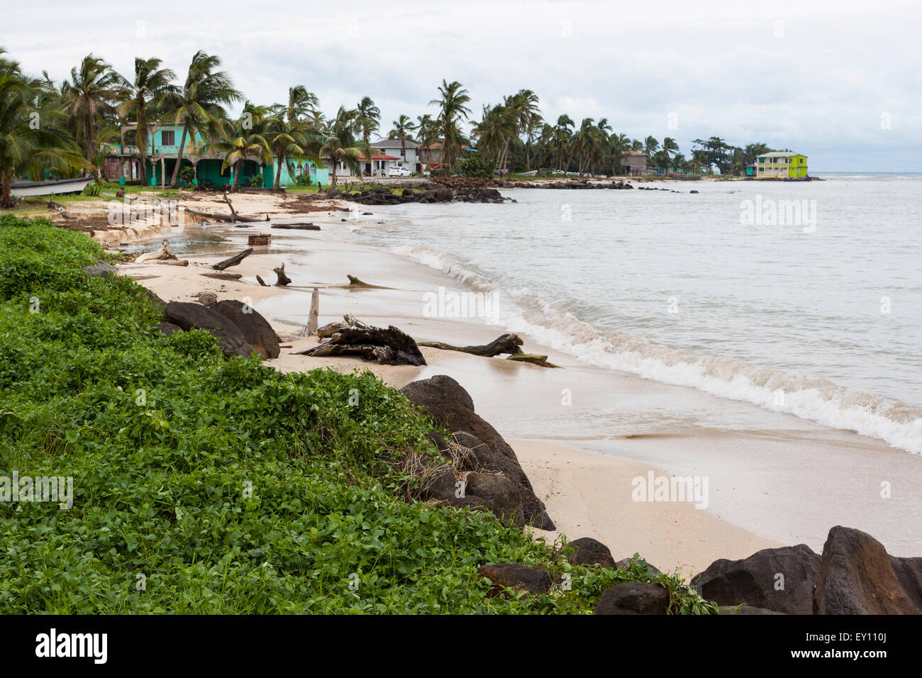Spiaggia a bassa stagione turistica in Big Corn Island, Nicaragua Foto Stock