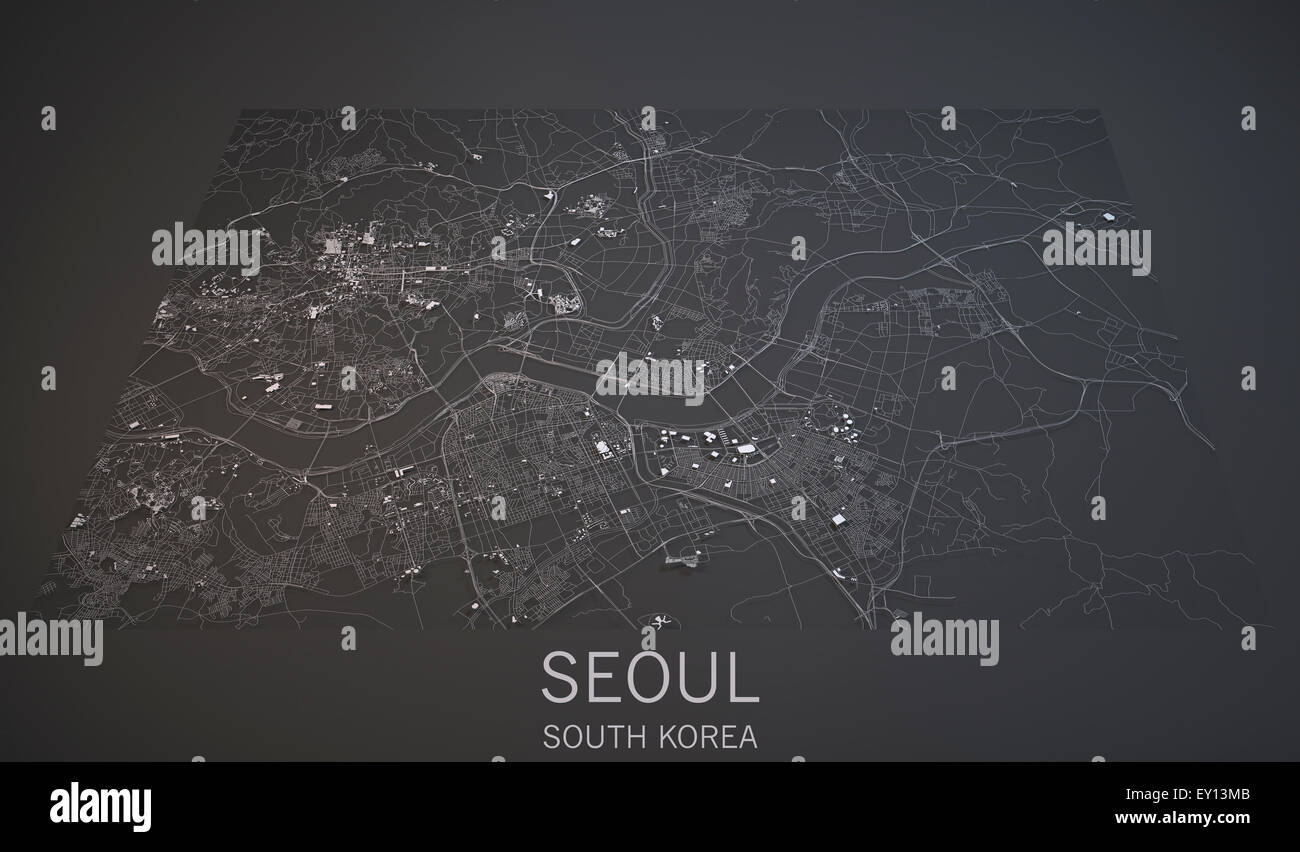 Vista satellitare della mappa di Seoul, Corea del Sud Foto Stock