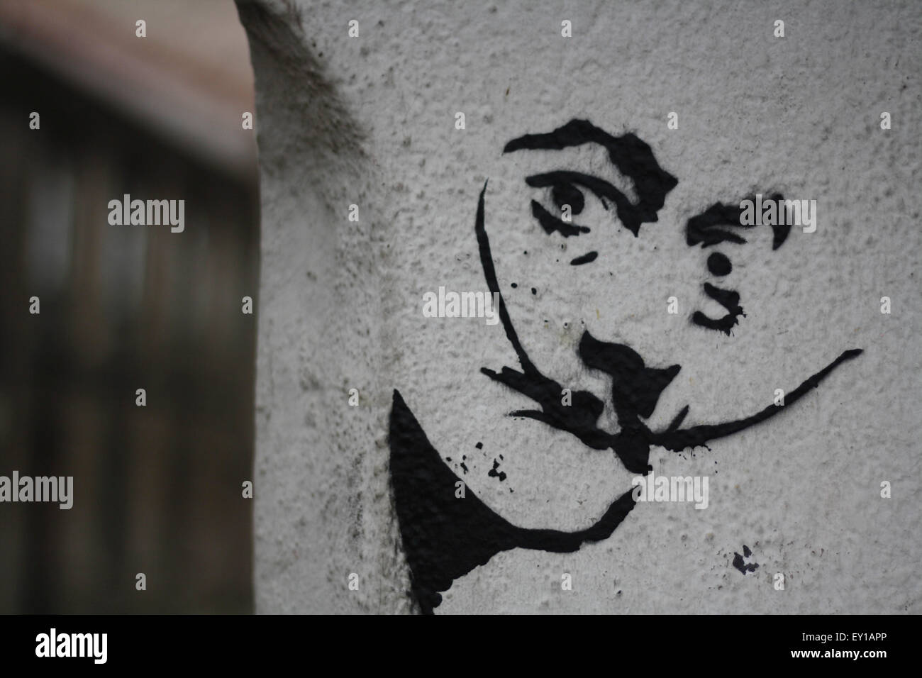 Salvador Dali la faccia dipinta su una parete Foto Stock