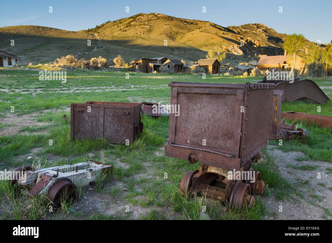Le attrezzature minerarie di Bannack storico parco dello stato Montana Foto Stock