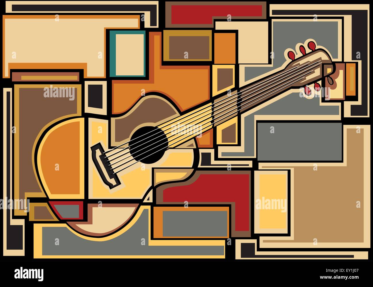 EPS8 vettoriale modificabile mosaico colorato illustrazione di una chitarra acustica Illustrazione Vettoriale